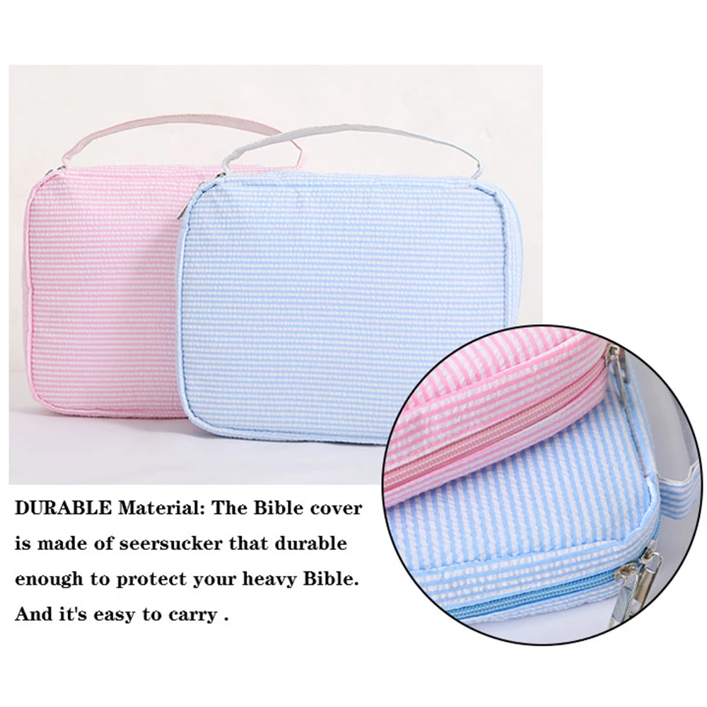 Bible Cover Seersucker Case Bag With Handle Zipper For Women Girls Christian Art Gifts Teens Book Protective Carrying Carrier