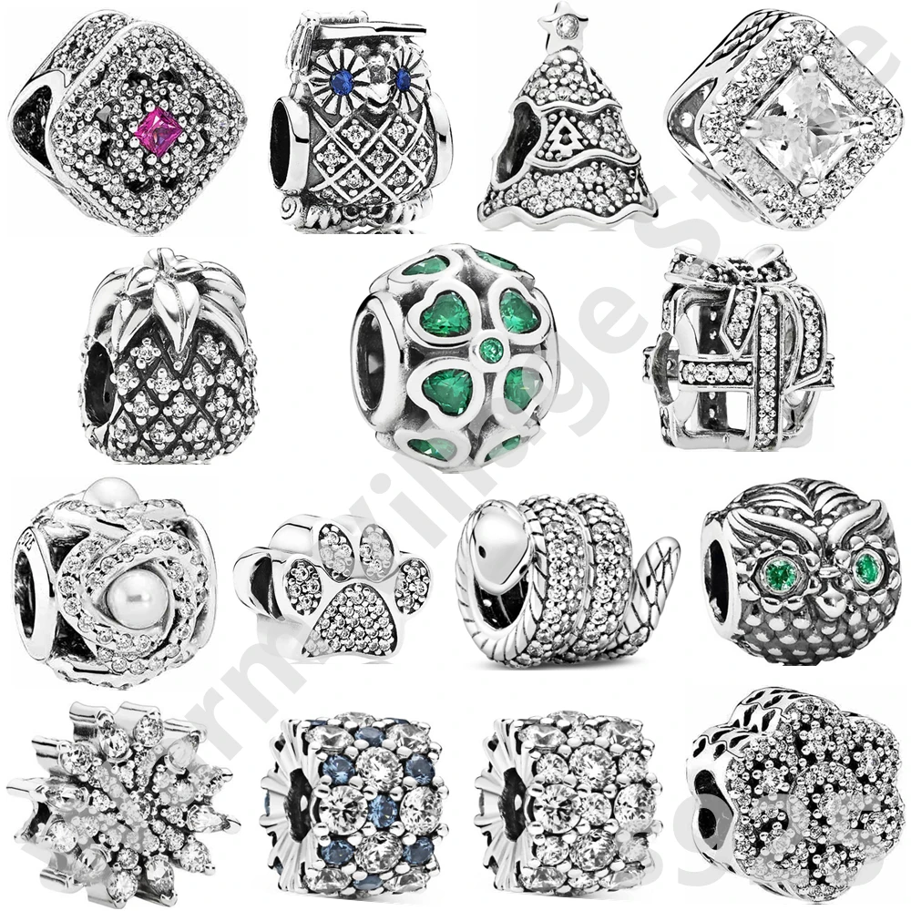 

New 925 Silver Polished Snowflake Owl Dog Footprint Beads for Original Charm Bracelet Beaded DIY Jewelry Making Gifts for Women