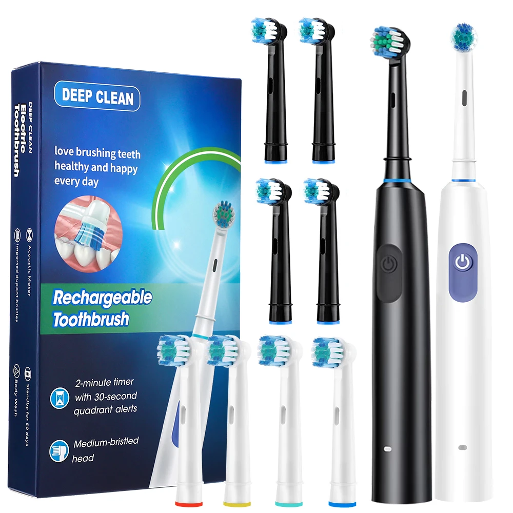 Waterproof Electric Toothbrush with Timer and Replaceable Heads