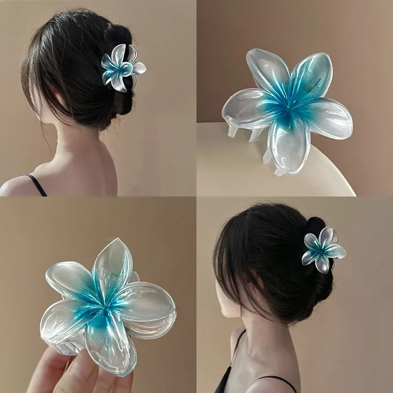 

New Gradient Large Flower Acrylic Hair Clip for Women Sweet Hairpins Hair Claws Crab Clamp Barrettes Hawaiian Hair Accessories