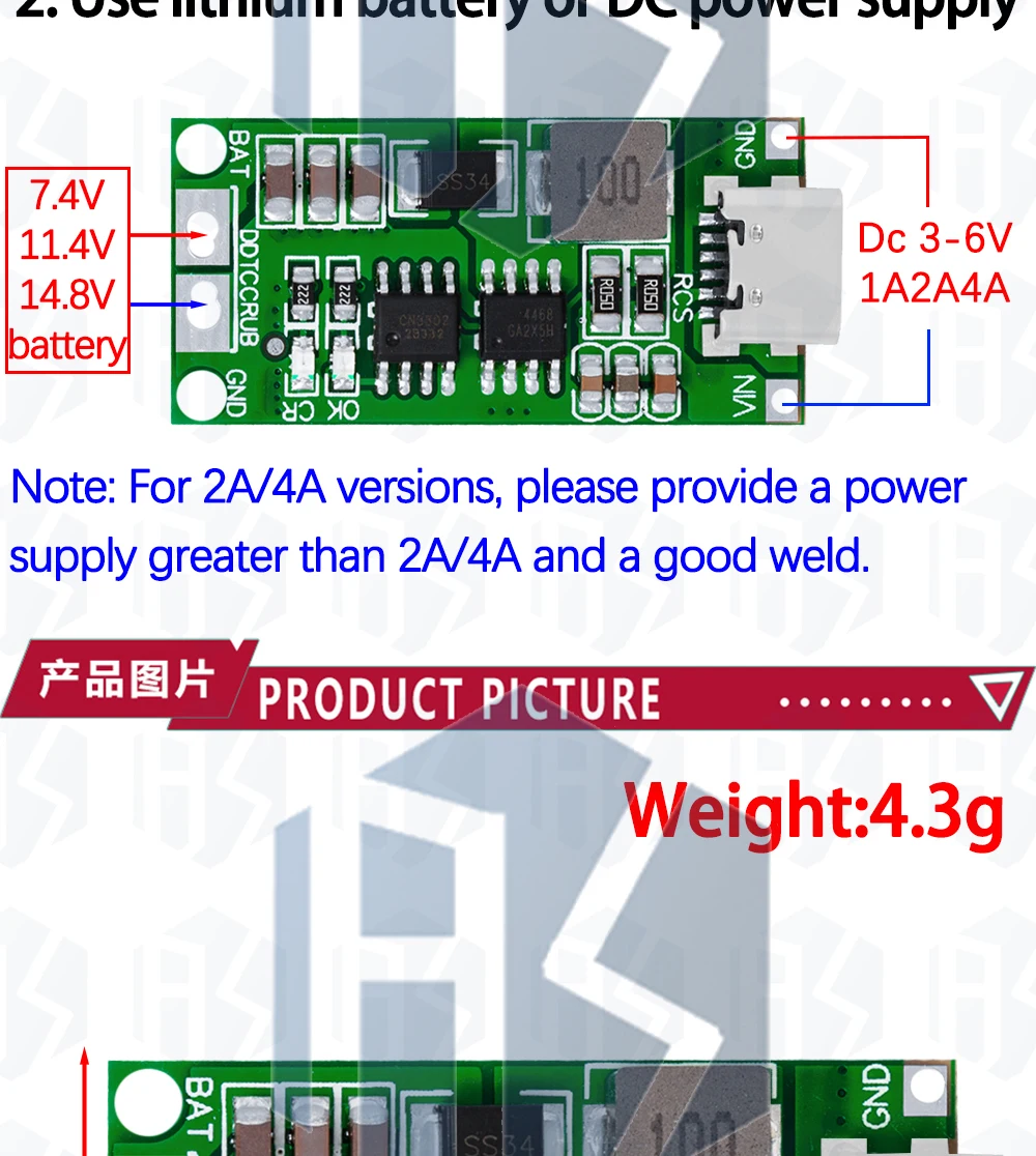 EGBO Step Up Boost Li-Ionen-Ladegerät, 2S, 3S, 4S, Typ-C 8,4 V, 12,6 V, 16,8 V, LiPo-Polymer, 1 A 2 A 3 A 4 A 18650 Lithium-Akku – Detail 7