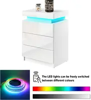 Белая прикроватная тумбочка с 3 ящиками, 4-сторонняя глянцевая прикроватная тумбочка, светодиодное освещение, приставной столик для спальни. — изображение 5