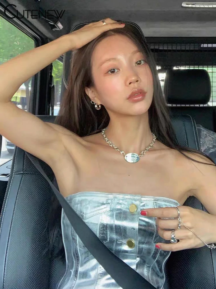 Stunning Solid Vest Women Summer Street Fashion Strapless Single Breasted Slim Tanks Girl Concise Go Out All-matched Top
