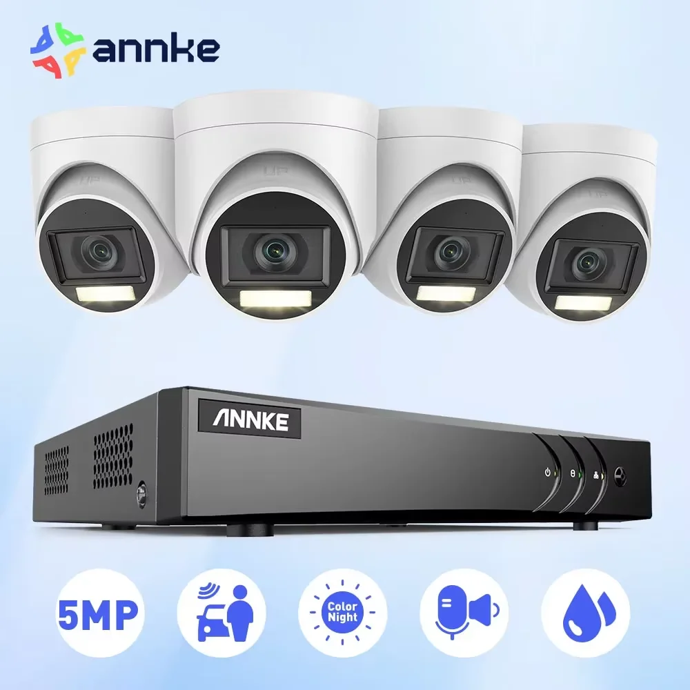 ANNKE 8CH 5MP Lite Video Surveillance System 5IN1 H.265+ DVR With 4X 5MP PIR Detection Dome Waterproof Security Cameras CCTV Kit