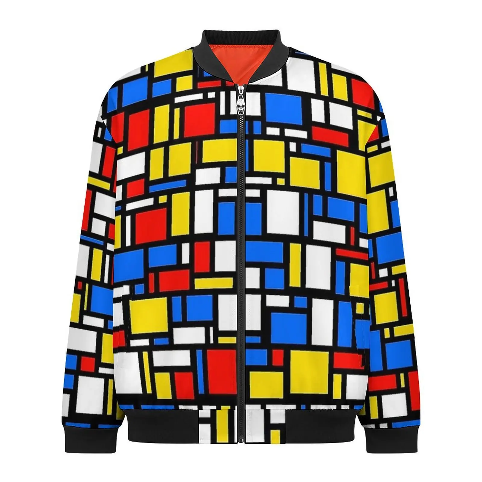 Mondrian Style Casual Jackets Checkerboard Waterproof Windbreak Man Design Coats Autumn Kawaii Outerwear Jacket Large Size 3
