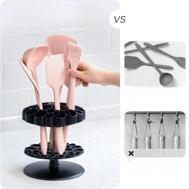 360° Rotating Utensil Holder,Kitchen Storage Rack , Multi-Compartment Design for spatula, spoon, shovel, kitchenware & More