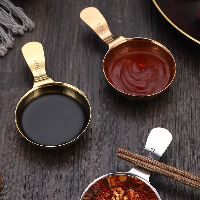 304 Stainless Steel Sauce Plate 2pcs Hangable Chopsticks Dipping Dish Seasoning Plate Barbecue Tableware