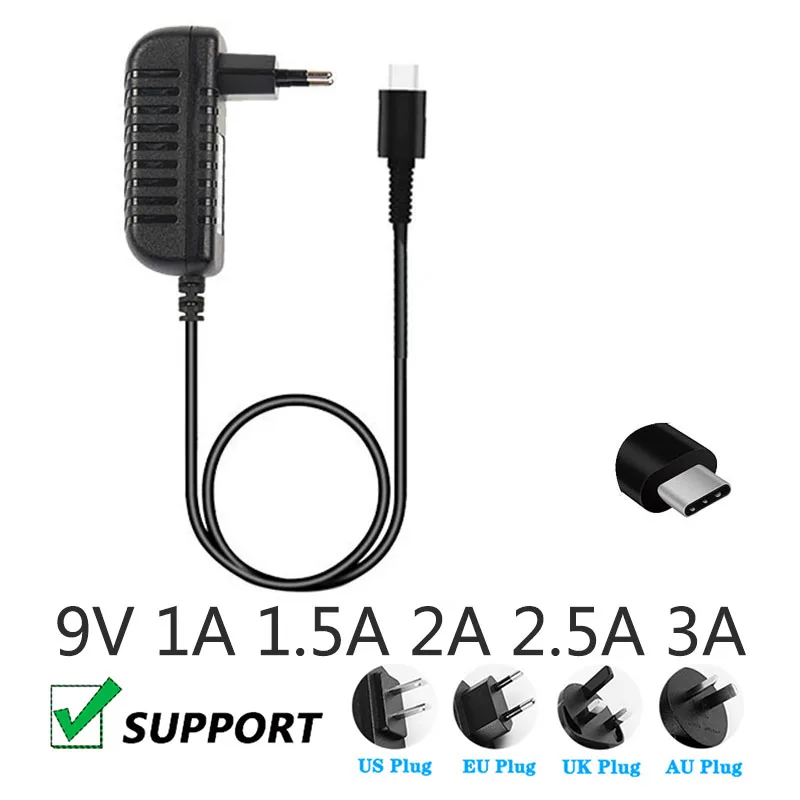 อะแดปเตอร์แปลงไฟกระแสตรง TYPE-C 9V 1.5A 1A 2.5A 2A 3A OEM สหภาพยุโรปสหรัฐอเมริกาสหราชอาณาจักรปลั๊ก220V ถึง110V อะแดปเตอร์เสียง9V 1000mA 1500mA 3000mA 2000mA 1