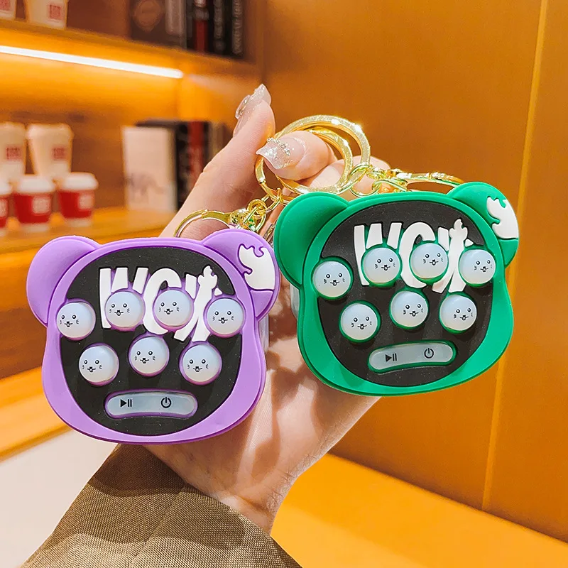 Cartoon Whac-A-Mole Game Machine Keychain Pendant Handheld Game Console Children's Toy Backpack Ornament