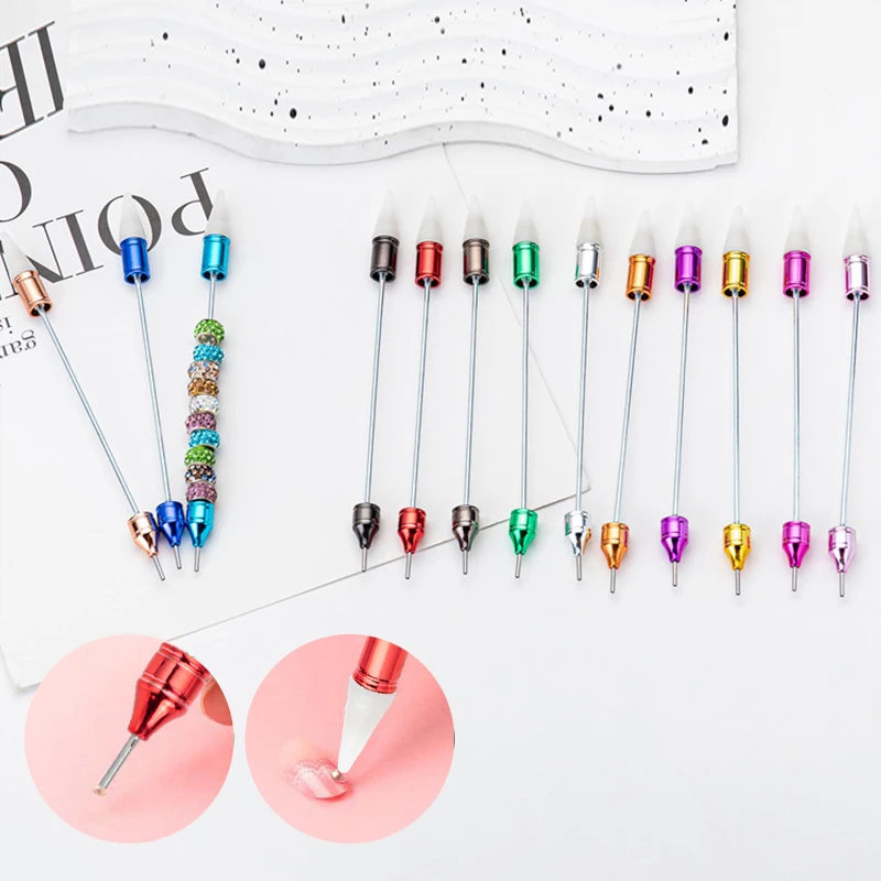 1pcs Beadable Nail Art Tool Double Head Point Drill Pen With Crayon Head Suction Drill Tool Pen Nail Art Double Pull Line Pen 3