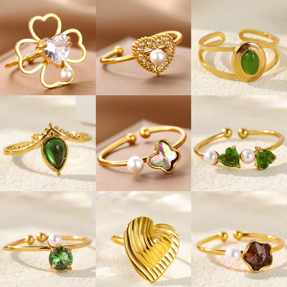 Turkish Evil Eye Rings Stainless Steel Gold Color
