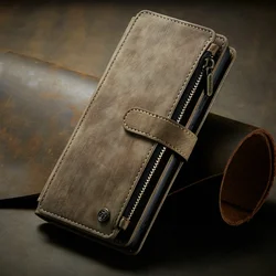 Luxurious Leather Zipper Wallet Card Holder Case - Versatile Book Cover for Galaxy S24Plus (Brown)