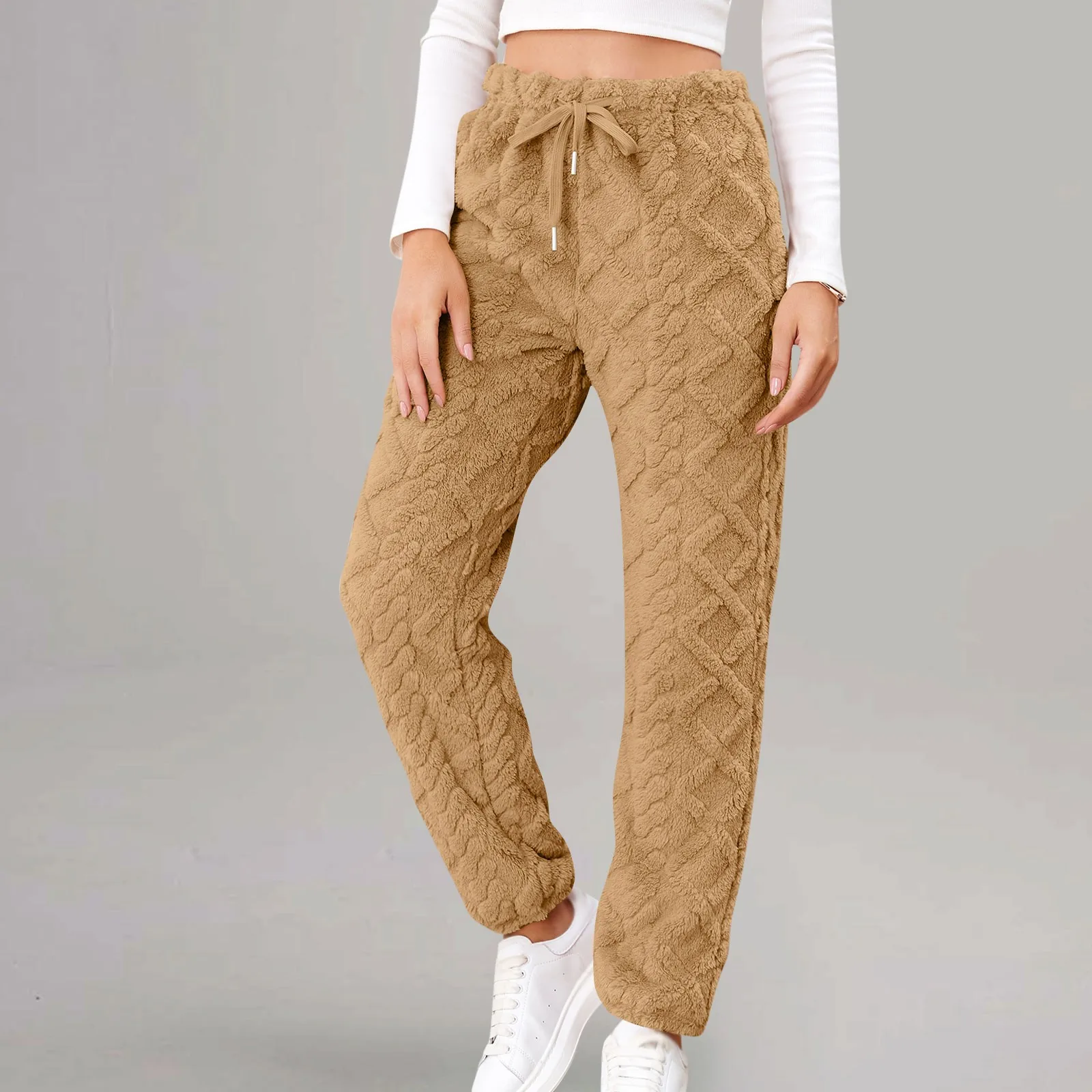 Female Clothes Warm Fleece Home Trousers Coral Fleece Loose Pants Women's Casual Trousers Comfortable Plush Pants Autumn Winter