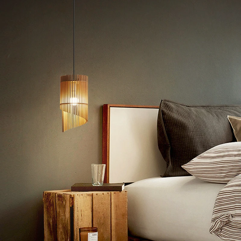 

Japanese-Style Log Dining-Room Lamp Retro Bar Single-Head Droplight Bed & Breakfast Bedroom Bedside Small Droplight