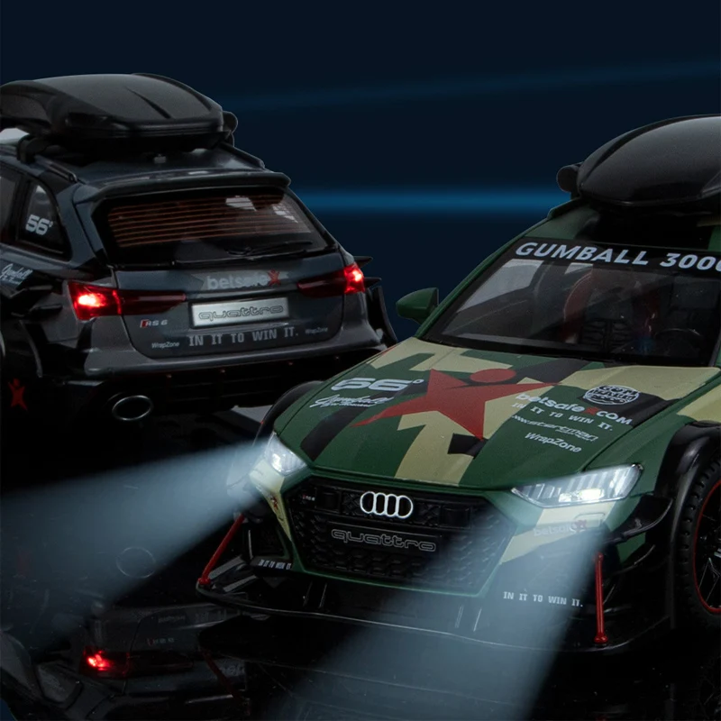 Alloy car model ornaments Audi RS6 modified version sound and light 6 door opening and return toy wagon music model ornaments 6