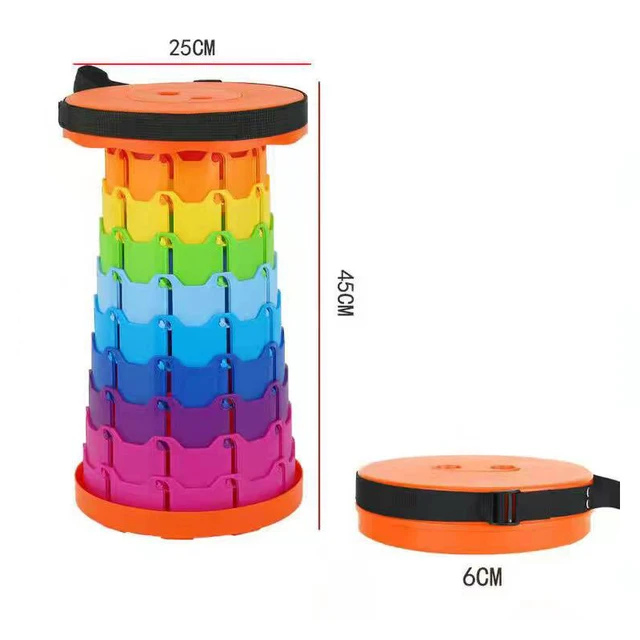 Telescopic Stool Retractable Stool Folding Chiar Fishing Chair Portable Camping Hiking Stool Outdoor Furniture Mini Chair NormalOrange-Rainbow