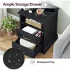 Farmhouse Nightstand with Charging Station, Side Table with 2 Storage Drawers, Rustic Wood Night Stand with Metal Handle 5