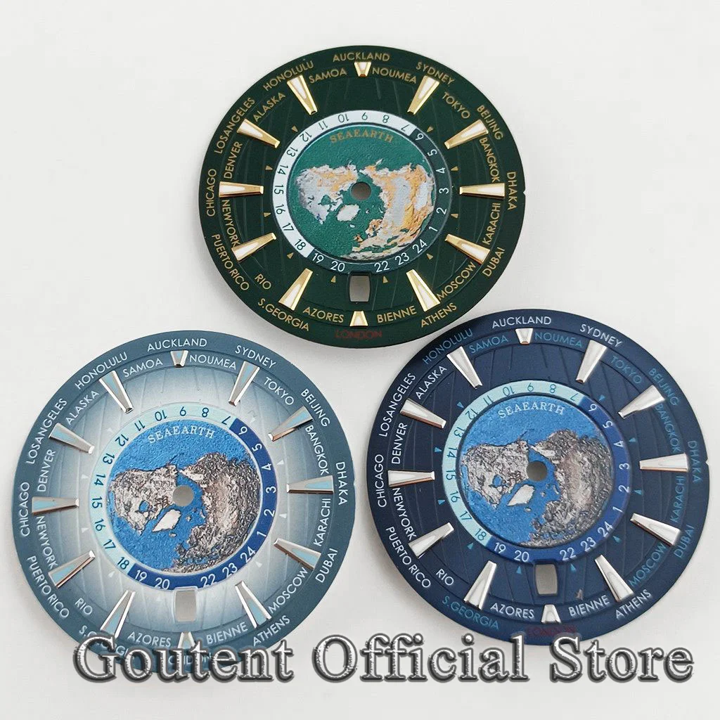 Goutent 33.5mm Green Blue​ Fit NH35 Automatic Movement Green Luminous 6 o'clock Crown Date Window