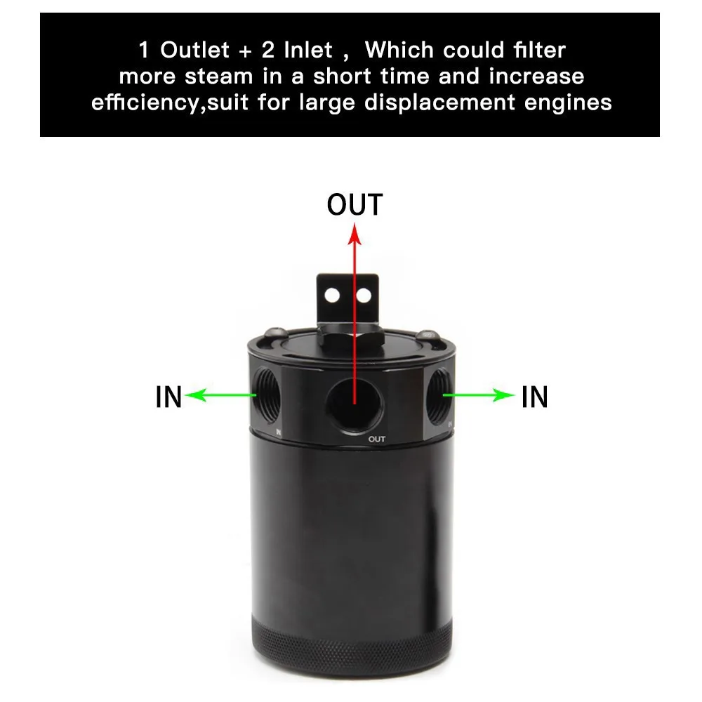 Universal Air Oil Separator Car 3-Port Oil Catch Can 1 Outlet+2 Inlet Breathing Filter Drain Valve Filter