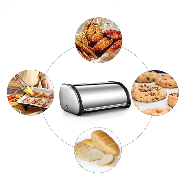 Metal Bread Box with Hinged Sliding Lid Desktop Pastry Storage Box Steel Container Pastry Container Storage Bread Sealed Tissue 4