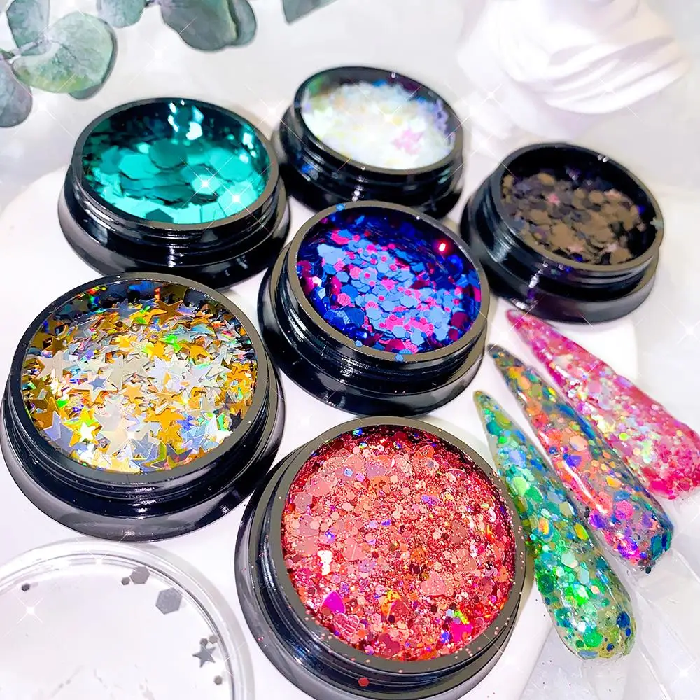 6Colors/Box Nail Art Mermaid Glitter Sequins Chunky Nail Glitter Sequins  Sparkly Flakes Holographic Glitter Slices For Nails - AliExpress