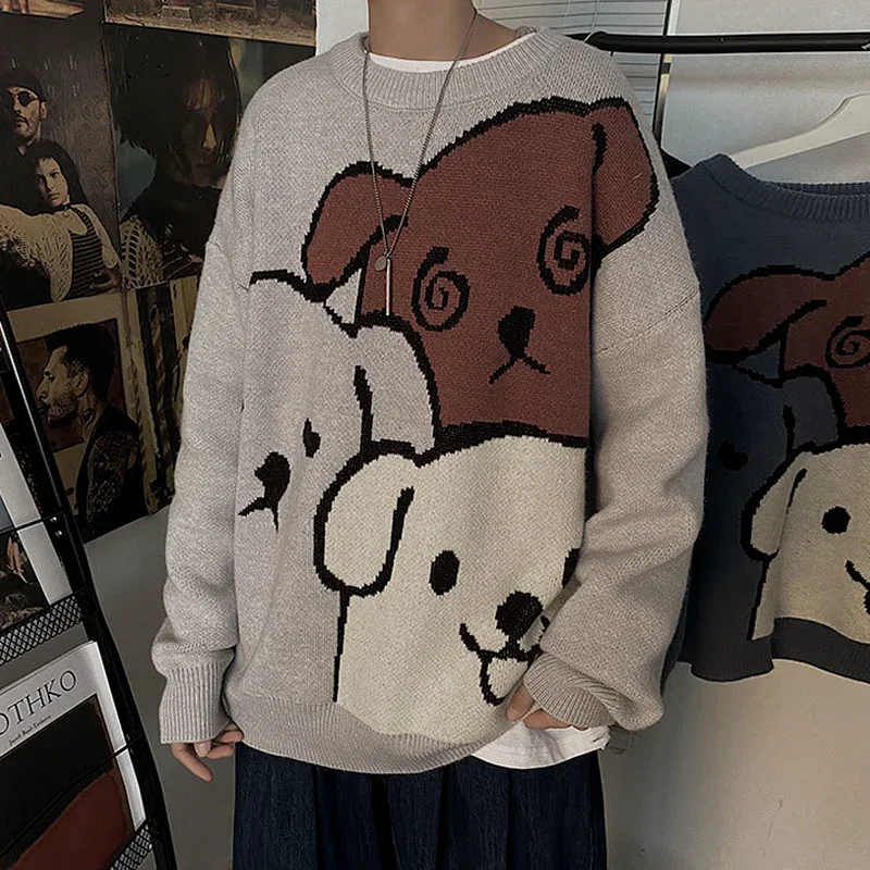 Cartoon Bear Sweater Men's Winter Men's Women's Fashion Long-sleeved Knitted Pullover Sweater Oversized 2023 Cotton Coat New