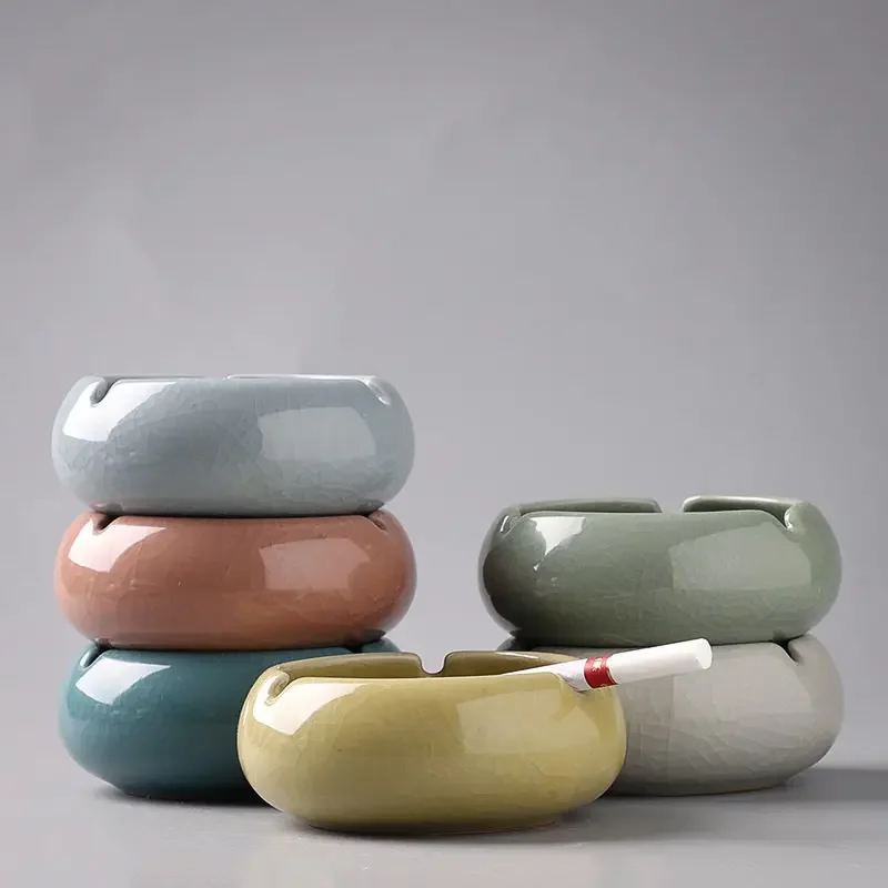 Ge Kiln Ice Crack Ceramic Ashtray Creative Retro Anti-fly Ash Ashtray Living Room Desktop Simple Office Home Decoration
