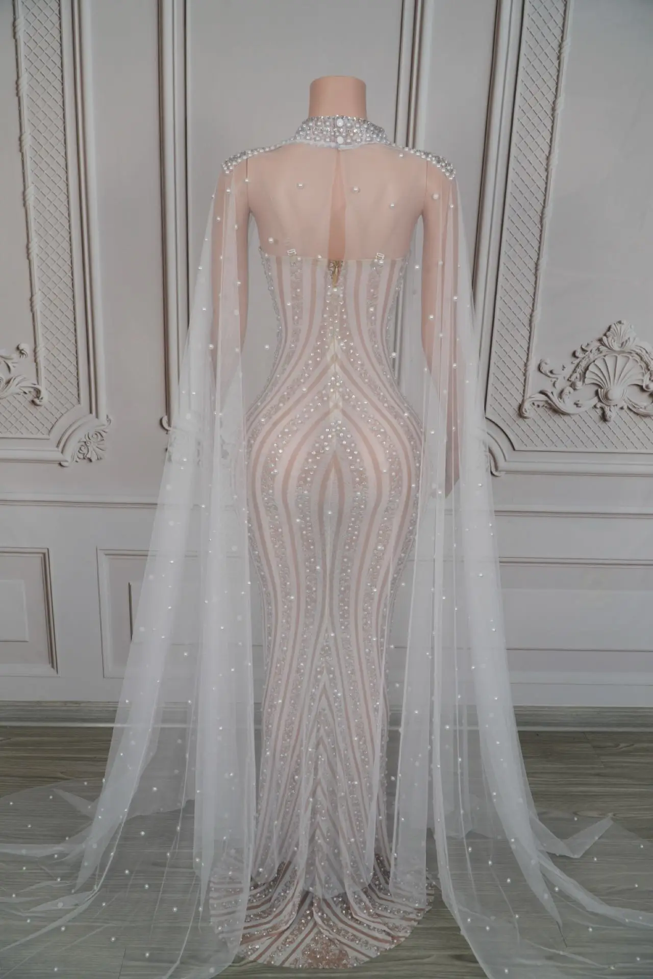 slim fit dress slacks Ladivine CD796W Stretch Spandex Fitted Halter Bridal Dress, Off White / 6 main image 1