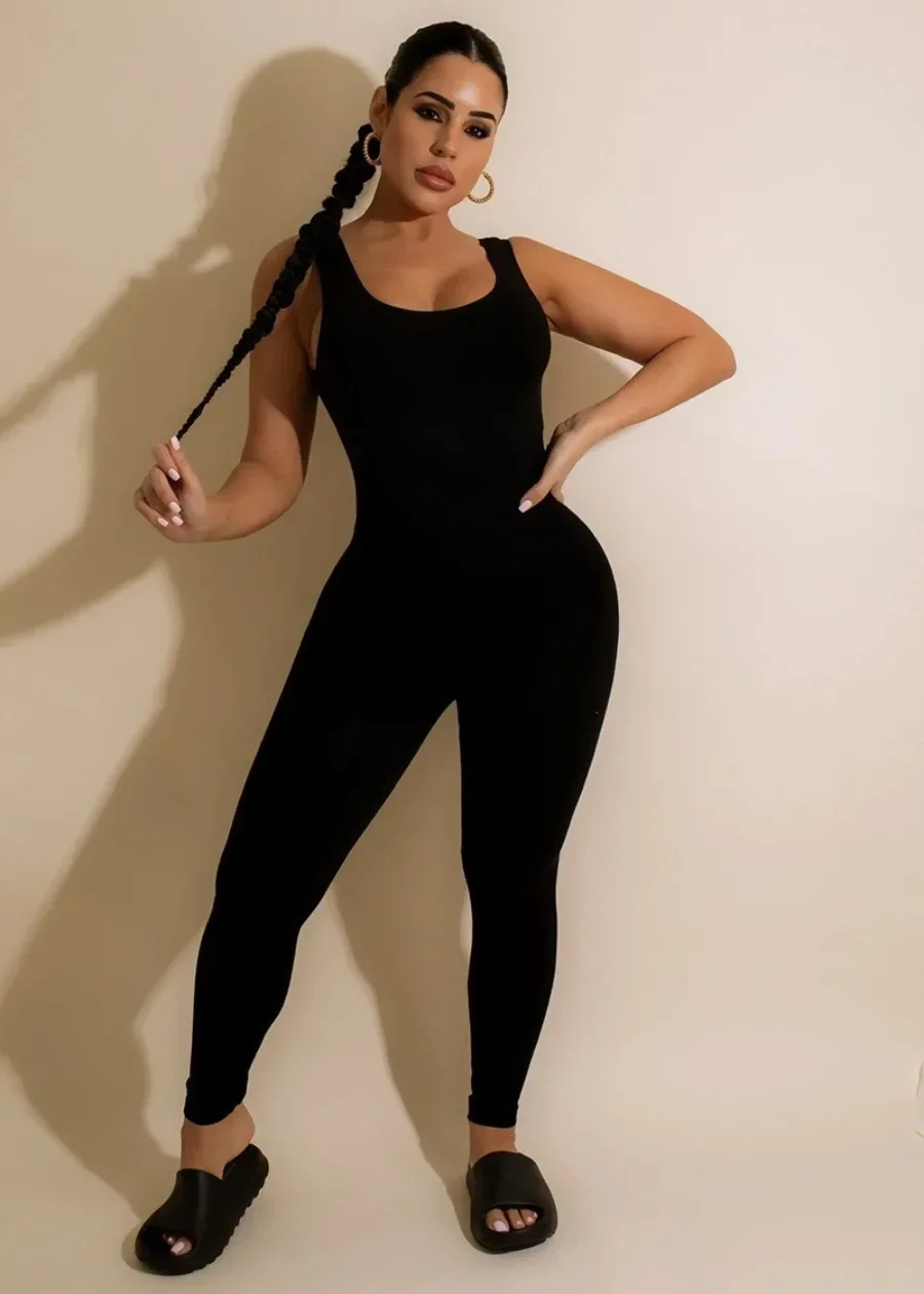 

Однотонный комбинезон, слитный наряд, Женский облегающий клубный комбинезон без рукавов, спортивные черные хаки комбинезоны для йоги, повседневная одежда