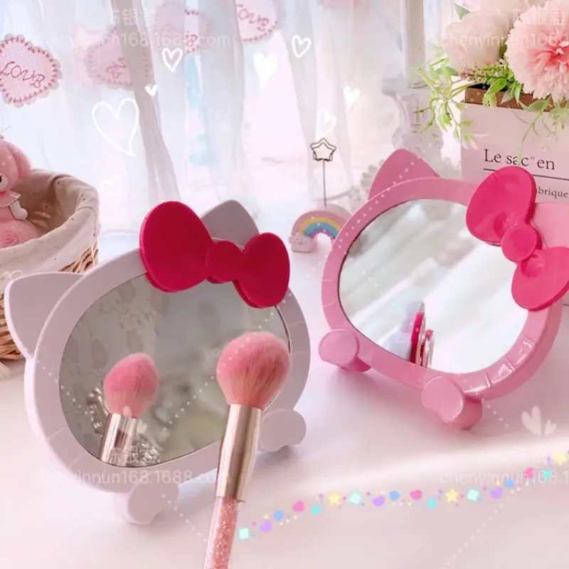 

New Kawaii Sanrio Hello Kitty Cute Girl Cartoon Makeup Mirror Bow Tabletop Dressing Mirror Hangable Wall Mirror Toys for Girls