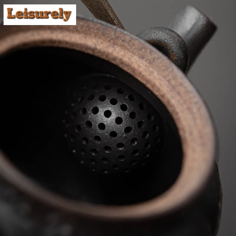 Wabi Sabi Style Black Pottery Lifting Handle Tea Set Complete Set Retro Tea Ceremony Set Teapot And Tea Cup Set Teaware Ornament