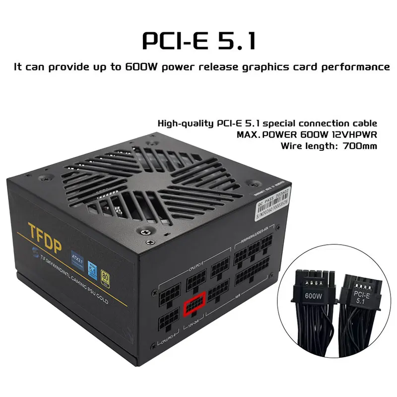 850W 파워 서플라이 ATX 3.1 & PCIe 5.1 지원 제로 RPM 모드 저소음 팬 120MM 완전 모듈형 게이밍 PSU