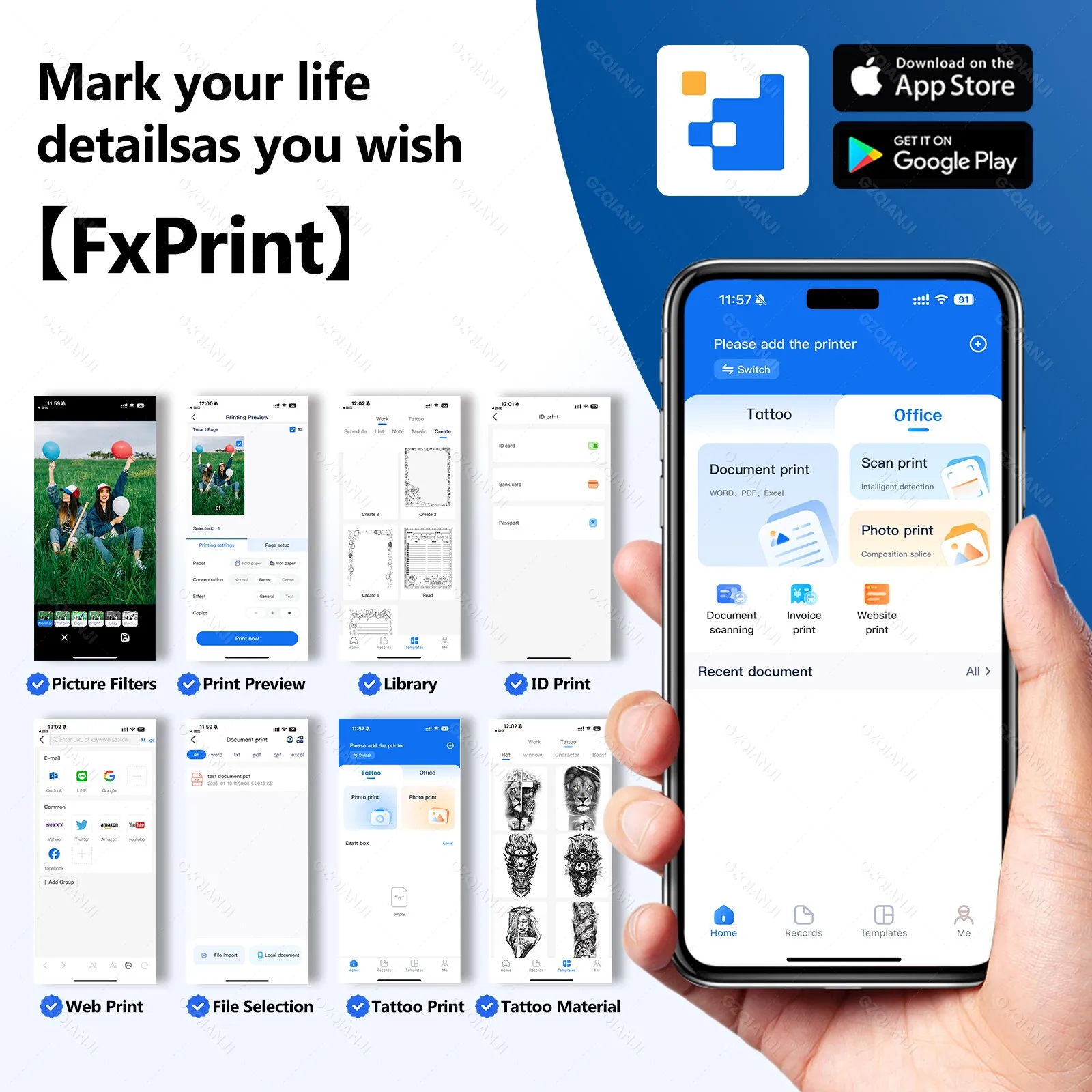 A4 Inkless Portable Thermal Printer Bluetooth PDF Excel Word Document Printing Maker Paper Roll Fold For Office Work Home School