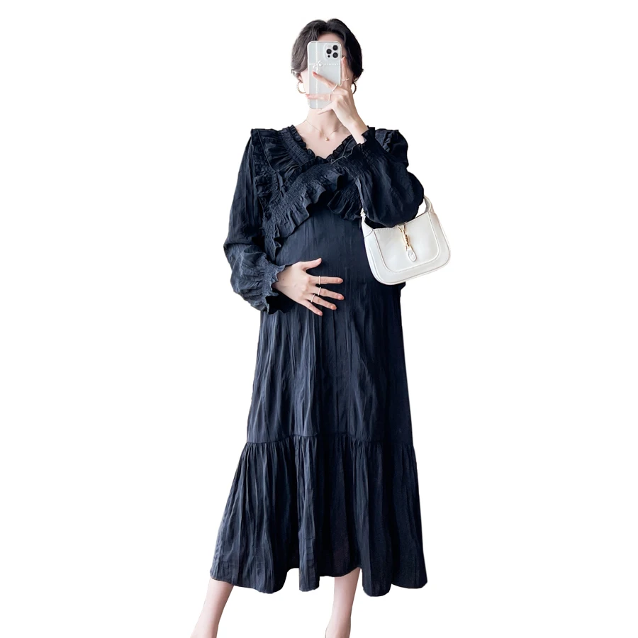 

Spring V-neck Pregnant Women's Dress Plus Size Ruffles Patchwork Long Sleeve Irregular Fishtail Dress Maternity Trumpet Mermaid