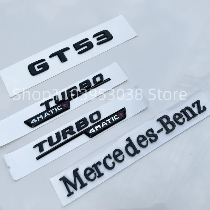 3D ABS Glossy Black GT53 Emblem Letters Turbo 4MATIC Fender Badge AMG Sticker For Mercedes-Benz GT53 AMG Accessories