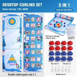 Family Fun 5 - in - 1 Tabletop Curling and Shuffleboard Game Set with Rollers (5 in 1 blue)