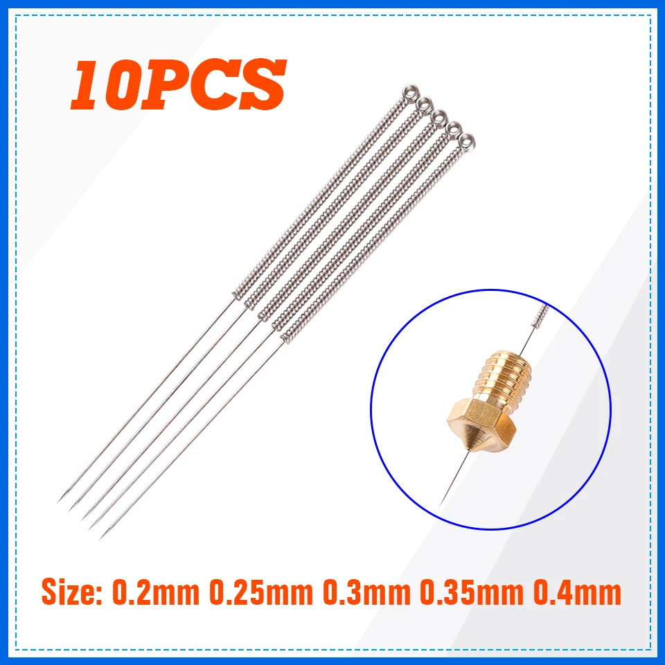 10pcs Stainless Steel Cleaning Needle Nozzle for Drills 0.2mm 0.25mm 0.3mm 0.35mm 0.4mm Drill For V6 Nozzle 3D Printers Parts