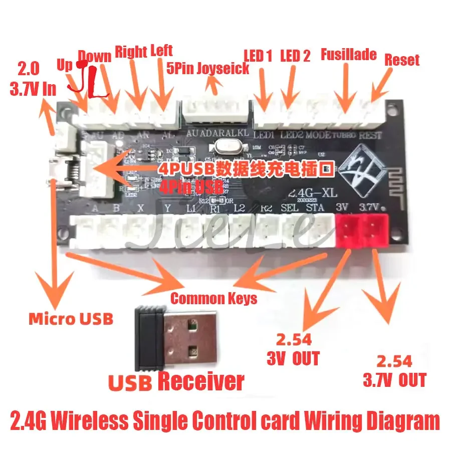 무선 아케이드 게임 컨트롤러, USB 인코더, 조이스틱 버튼, PS, DIY 키트, PS3, 안드로이드, Raspberry Pi, PC, 제로 지연, 2.4G, 신규