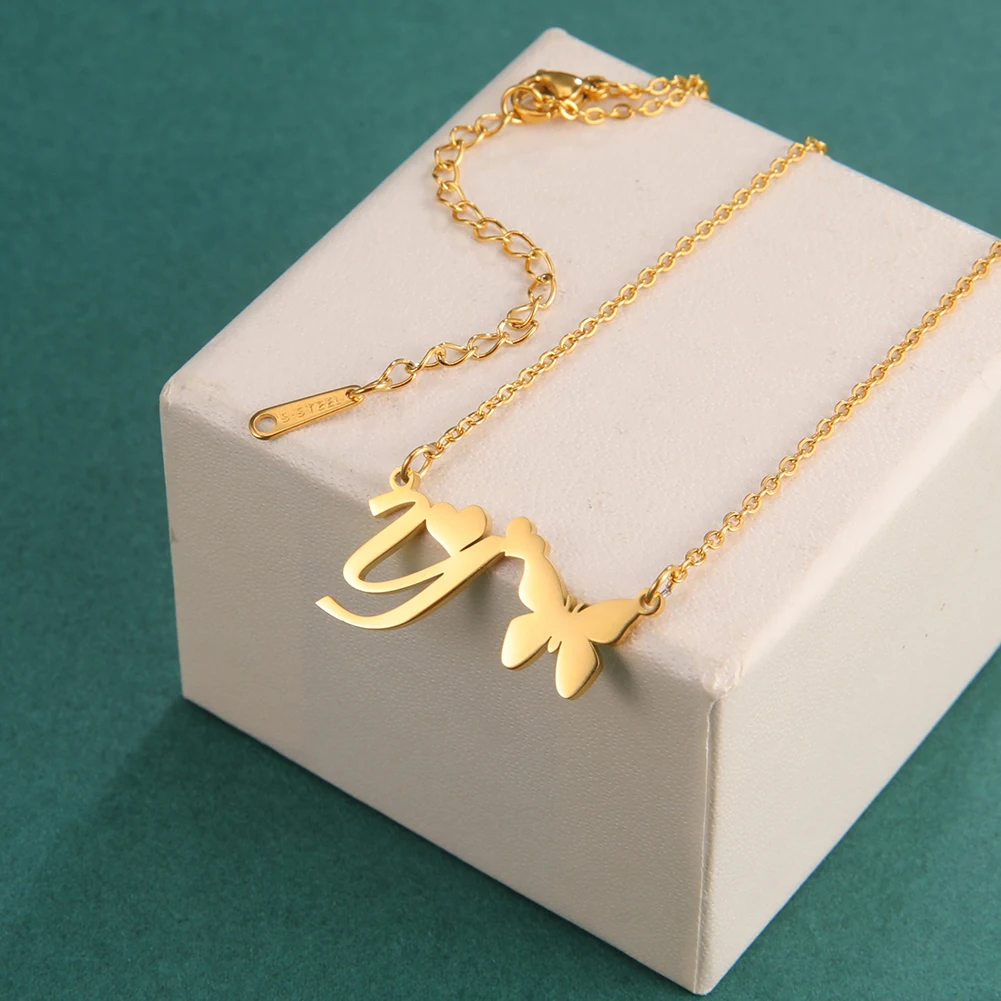 Amaxer for Women Girl Sweet Butterfly Alphabet Necklace A-Z Initial Letter Name Stainless Steel Gold Silver Color Jewelry Gift_voghion.com
