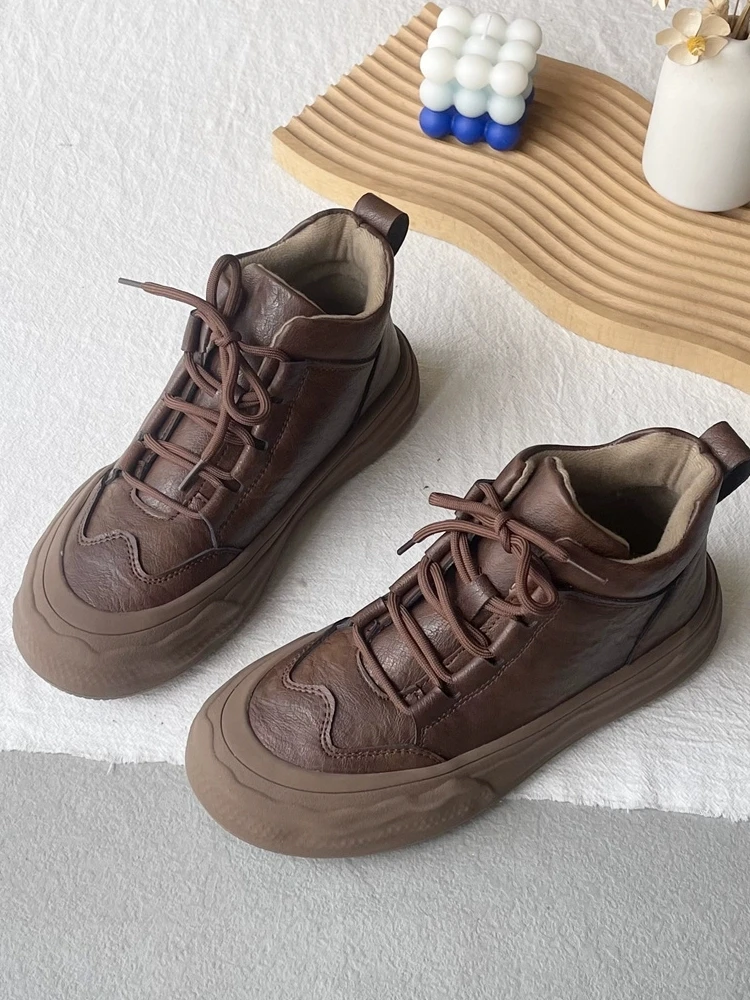 

High Top Shoes Women Short Boots British Style Thick Sole Training Shoes Student Casual Plush Winter Boots Mori Girl Ankle Boots