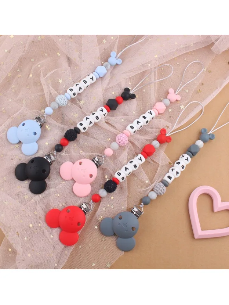 Baby Schnuller Clips Halter Silikon Maus Zahnen Kette Holz Beißring Für Baby Schnuller Kette Pflege Kauen Spielzeug Geschenk – Detail 6