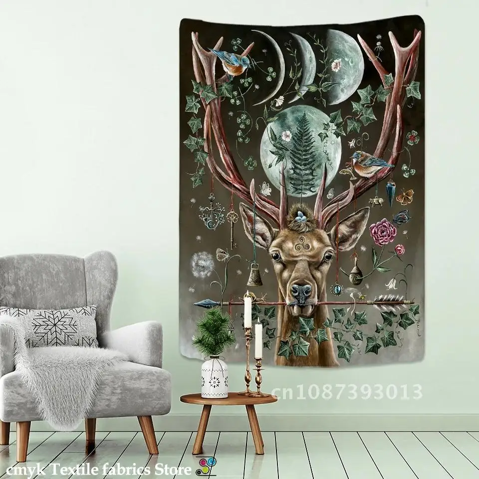 

Elk Forest Tapestry Wall Hanging Mount Bohemian Psychedelic Witchcraft Mystery Hippie Bedroom Sheet Home Decor