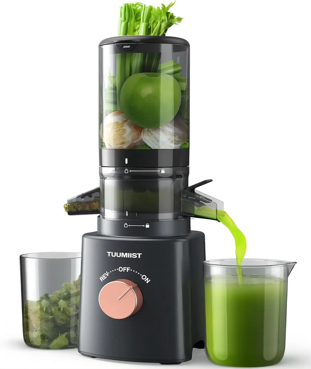 

Juicer Machines, TUUMIIST Cold Press Juicer with 4.25'' Large Feed Chute Fit Whole Vegetable And Fruit, Masticating Juicer Easy