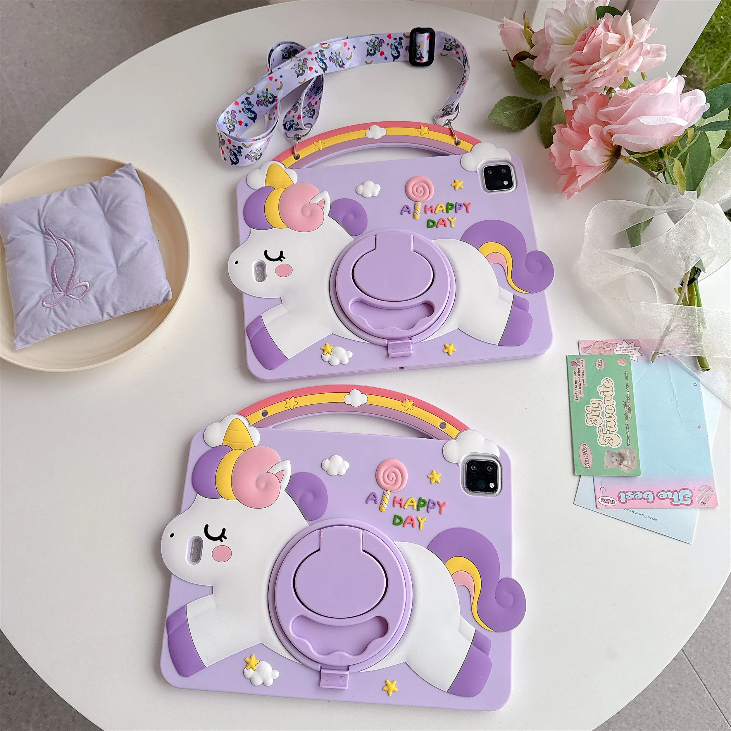 Unicorn Silicone Rotation Stand Kids iPad Case