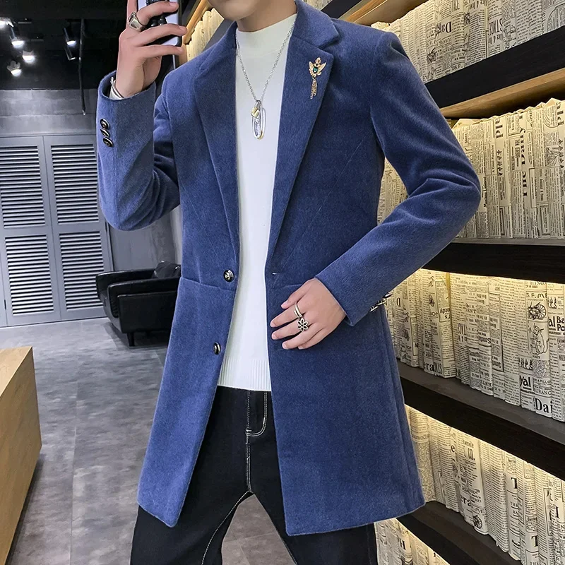 

Winter Thicken Warm Wool Blends Jacket Casual Business Long Trench Coat Office Social Suit Streetwear Windbreaker