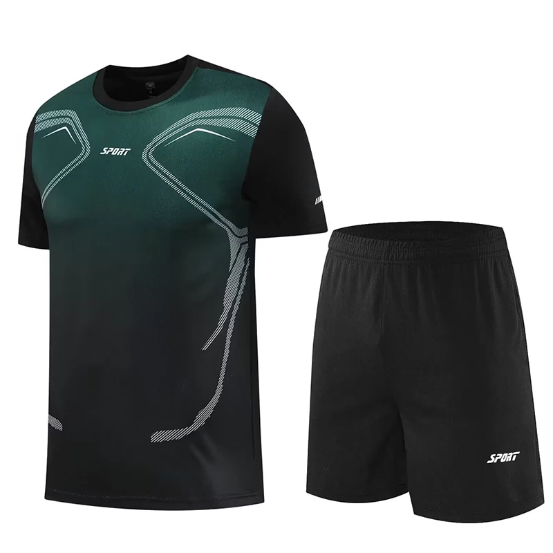 Summer Gradient Sportswear Men's Women's Casual Quick-drying T-shirt + Shorts Running 2-piece Set Basketball Fitness Men's suit