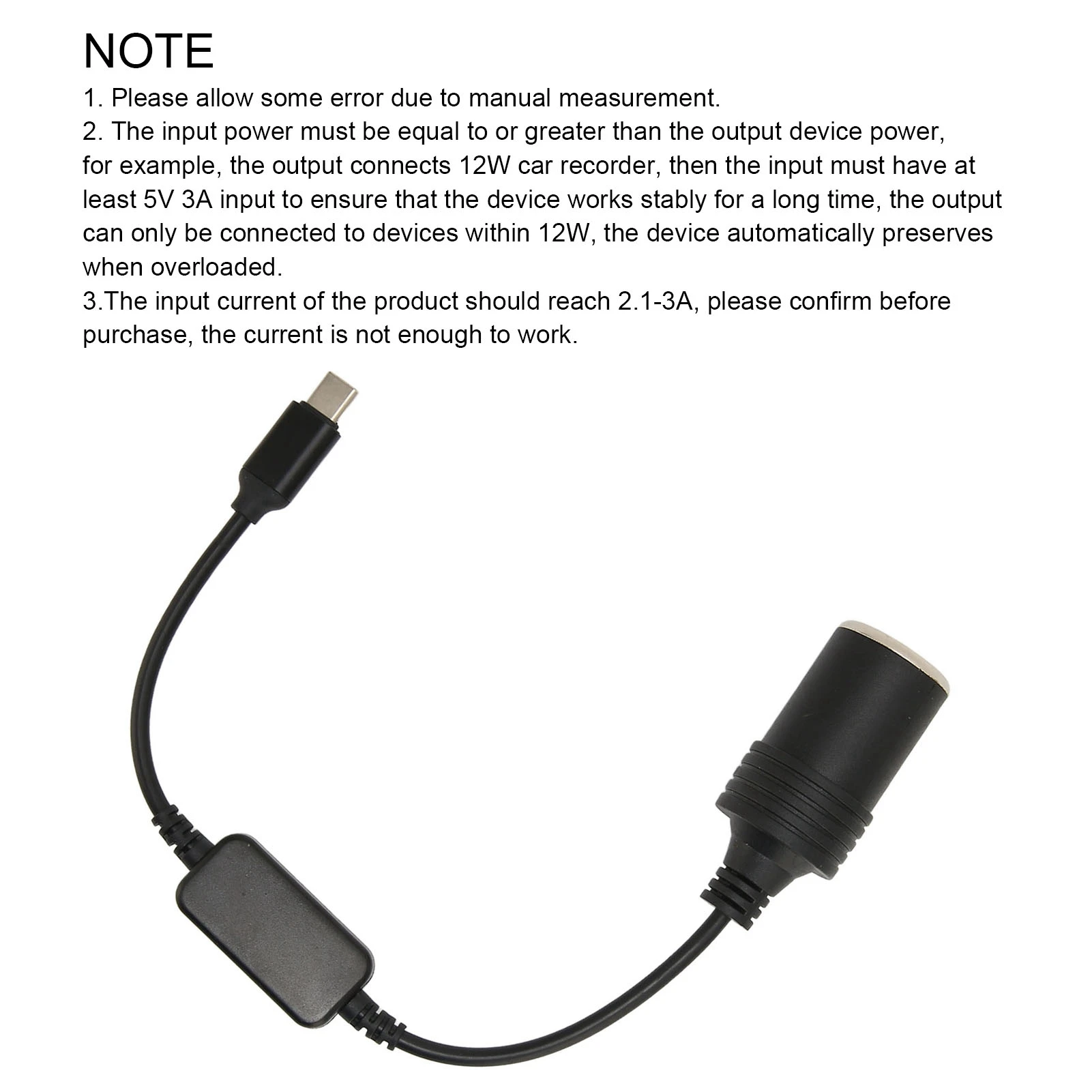 Car Electronics Accessories 11.8in Male To Female 5V USB C To 12V Car Cigarette Lighter Converter for Electronic Dog