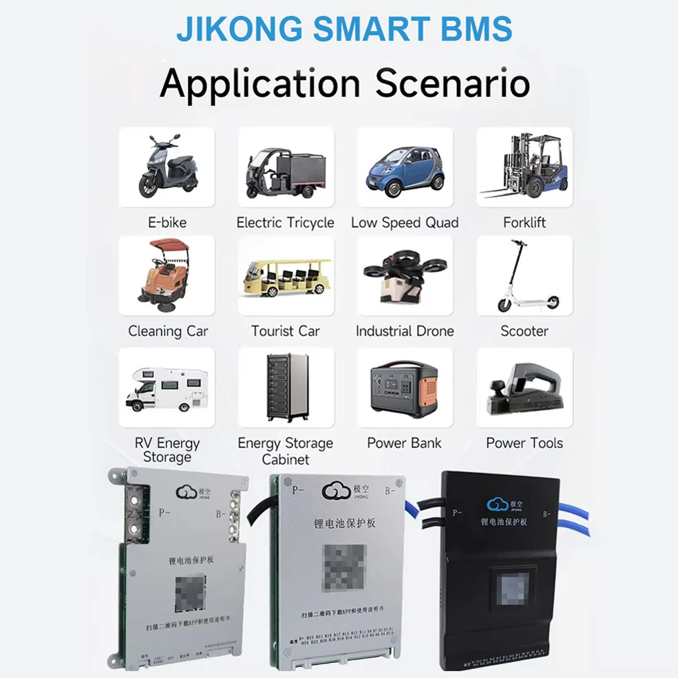 JIKONG Smart BMS for Li-Ion LiFePo4 LTO Battery 4s 7s 8s 10s 13s 16s 20s 24s 24v 36v 48v 72v 40a 60a 100a 150a 200a