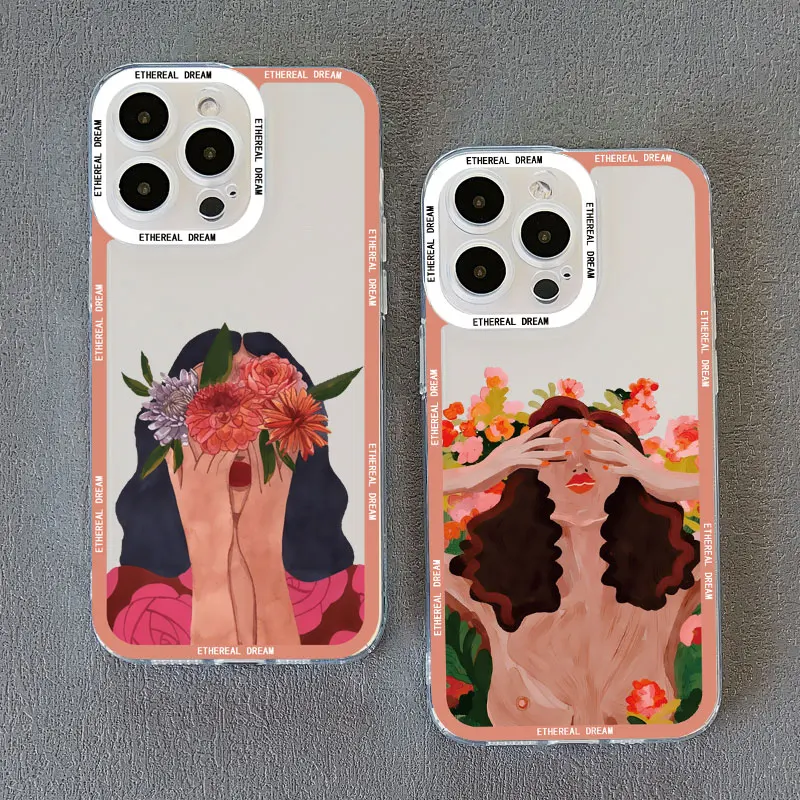 Frauen Mode Gänseblümchen Blumen mädchen klar Telefon Fall für iPhone 13 14 Pro Max 15 12 11 Pro Max 7 8 15 14 plus se2 x xr xs Rückseite – Detail 12