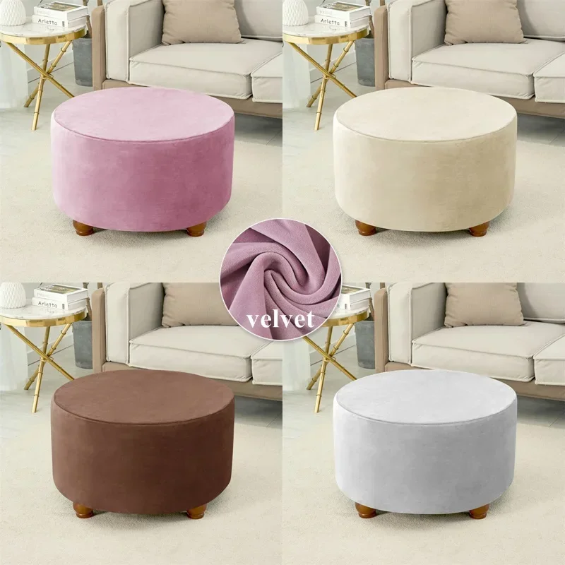 

Soft Velvet Round Ottoman Covers Soild Color Foootstool Furniture Protector Stretch Footrest Foot Stool Cover for Living Room